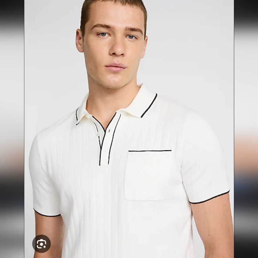 Abercrombie & Fitch White Polo Shirt Black Trim XL